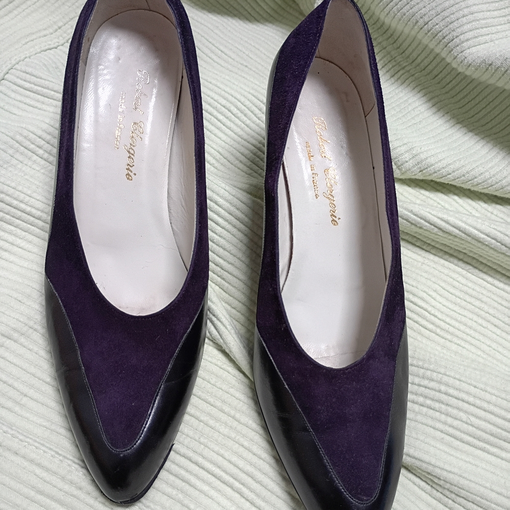 Robert Clergerie Two-Tone Purple and Black Suede Pointed Pumps